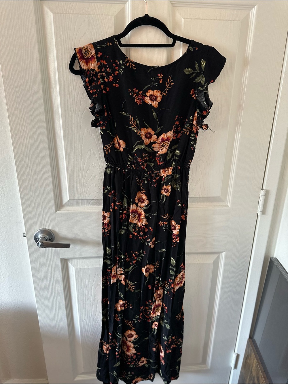 SHEIN Black Floral Maxi Dress with Rust & Green Blooms - Picture 7 of 9